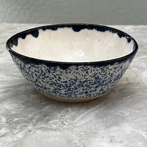 Art Studio Pottery Clay Blue Splatter Speckle Glaze Handmade Textured Signed